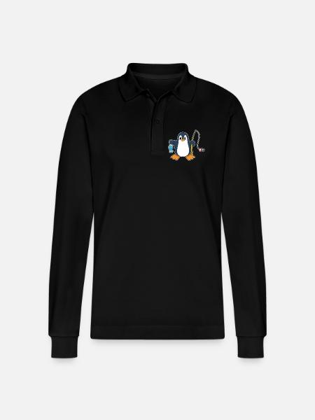 Penguin Angler Fish Fishing - Stanley/Stella Organic Unisex Long-Sleeved Polo Shirt Prepster - black