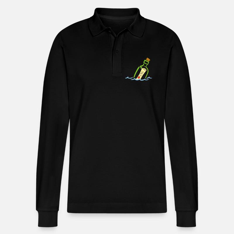 Eine Flasche im Meer - Stanley/Stella Unisex Bio-Langarm-Poloshirt Prepster - Schwarz