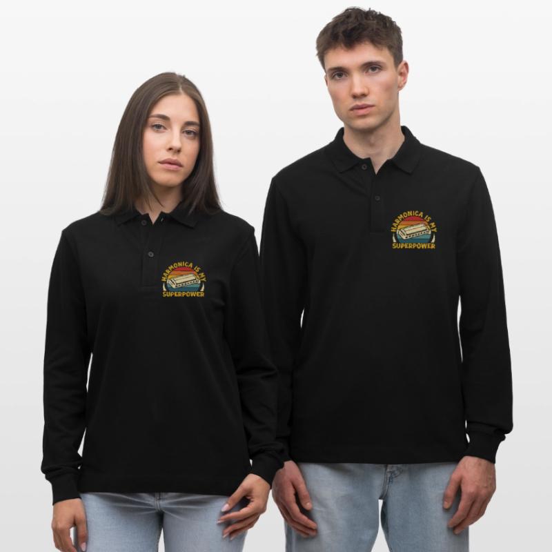 Funny Harmonica Player Is My Superpower Harmonica Stanley/Stella Unisex Bio-Langarm-Poloshirt Prepster