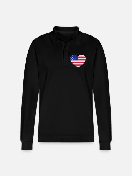 American heart - Stanley/Stella Organic Unisex Long-Sleeved Polo Shirt Prepster - black