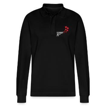 Heart Freedom of Expression Love Peace Humanity - Stanley/Stella Organic Unisex Long-Sleeved Polo Shirt Prepster - black - Front - Anna (173cm) & Nico (186cm)