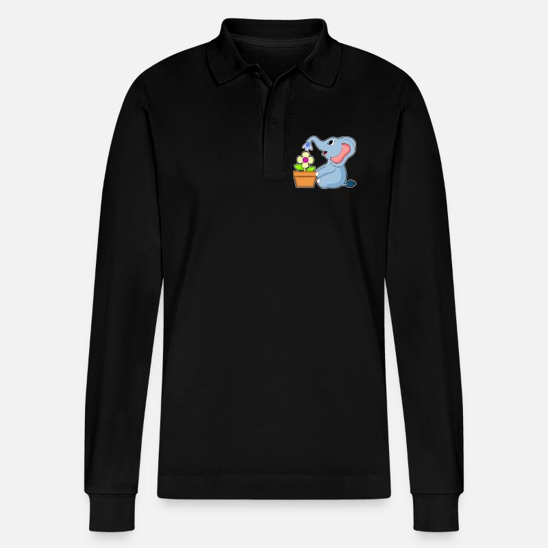 Elefant Blume - Stanley/Stella Unisex Bio-Langarm-Poloshirt Prepster - Schwarz