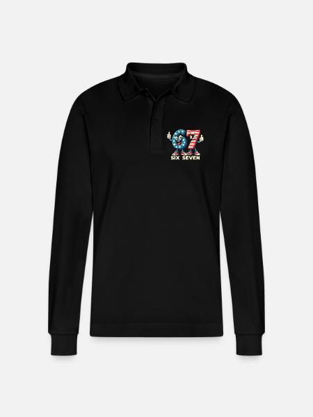 US Flag 67 Memes Six Seven - Stanley/Stella Organic Unisex Long-Sleeved Polo Shirt Prepster - black