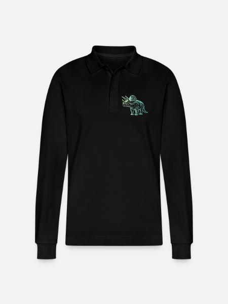 Triceratops Dinosaur Drawing Gradient Blue Green - Stanley/Stella Organic Unisex Long-Sleeved Polo Shirt Prepster - black