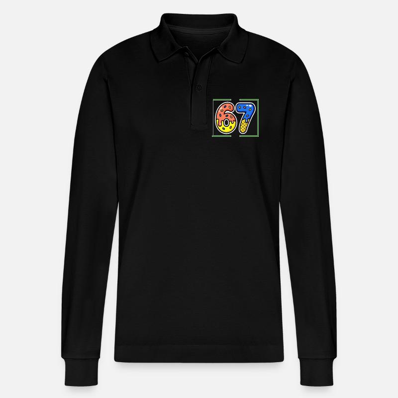 Siebenundsechzig, 67, 6, 7 - Stanley/Stella Unisex Bio-Langarm-Poloshirt Prepster - Schwarz