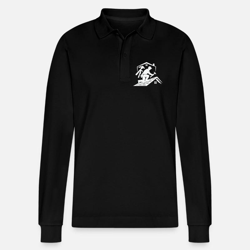 Dachdecker Silhouette am Dach - Stanley/Stella Unisex Bio-Langarm-Poloshirt Prepster - Schwarz