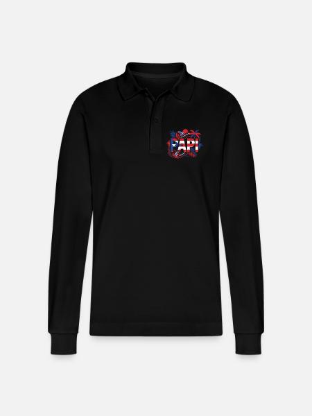 Papi Puerto Rico Flag Frog Tropics - Stanley/Stella Organic Unisex Long-Sleeved Polo Shirt Prepster - black