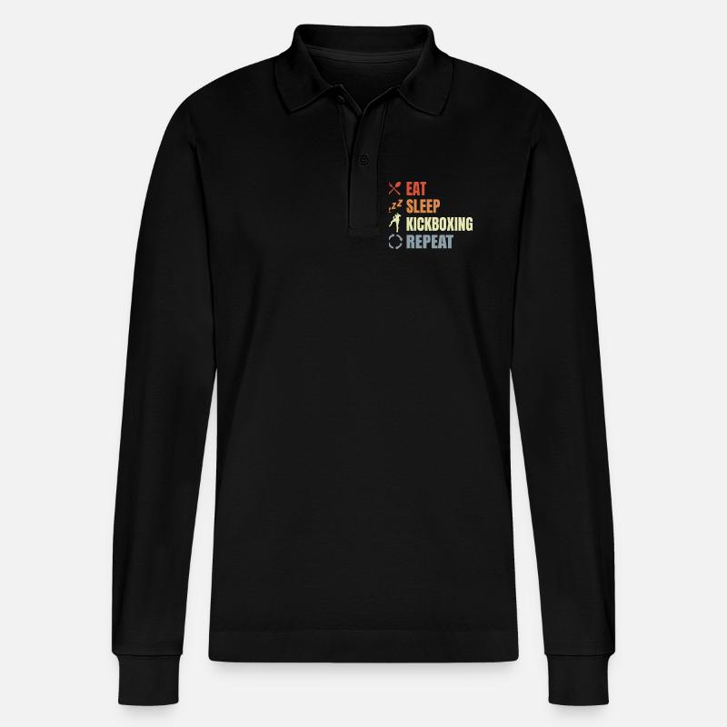 Eat Sleep Kickbox Repeat - Stanley/Stella Unisex Bio-Langarm-Poloshirt Prepster - Schwarz