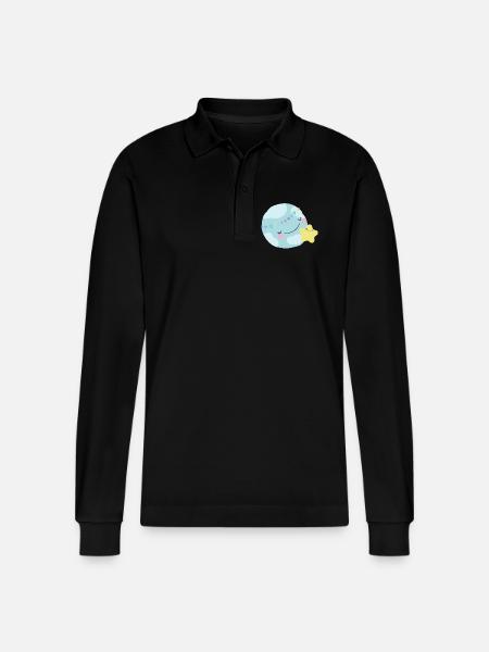Pastel Planet Hearts - Stanley/Stella Organic Unisex Long-Sleeved Polo Shirt Prepster - black