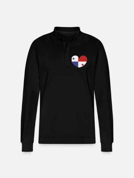 Panama heart flag - Stanley/Stella Organic Unisex Long-Sleeved Polo Shirt Prepster - black