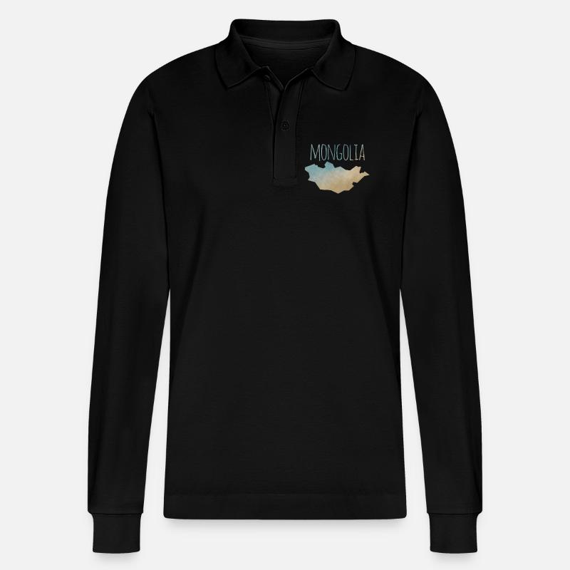 Mongolia - Stanley/Stella Unisex Bio-Langarm-Poloshirt Prepster - Schwarz