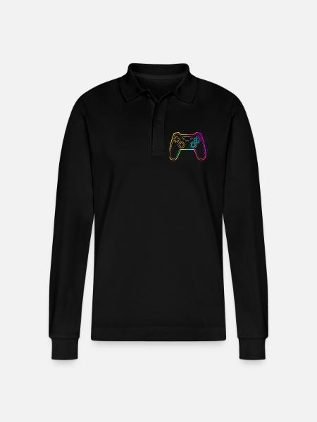 Video Games Sketch - Stanley/Stella Organic Unisex Long-Sleeved Polo Shirt Prepster - black