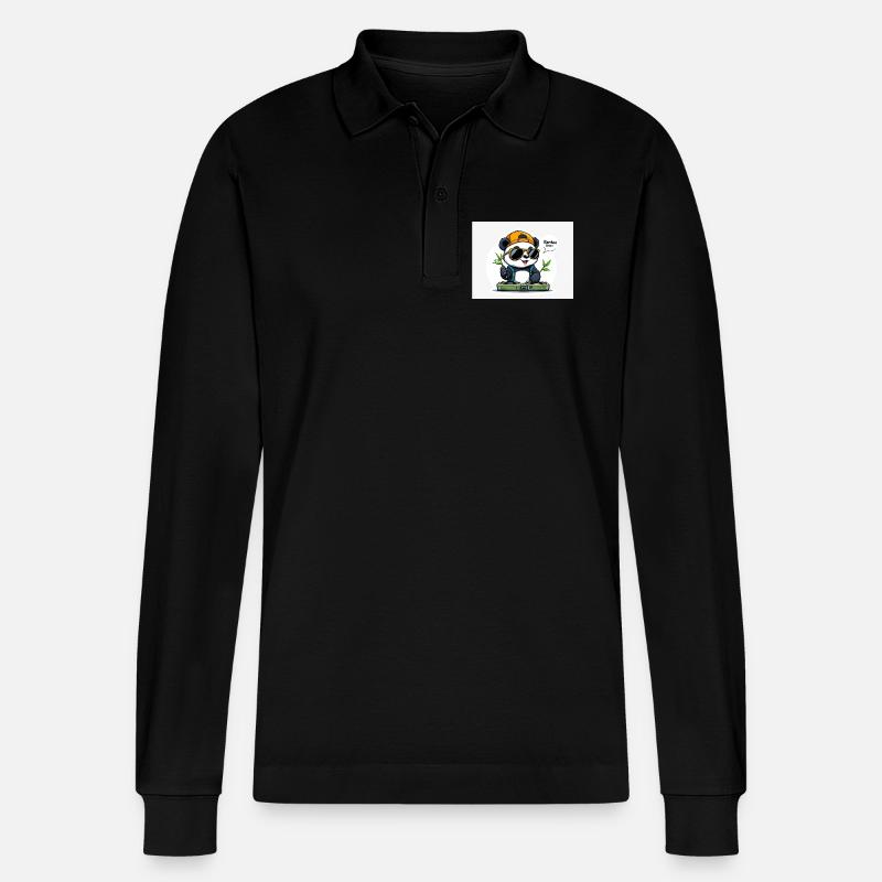 Panda DJ mit Bambusstäben - Stanley/Stella Unisex Bio-Langarm-Poloshirt Prepster - Schwarz