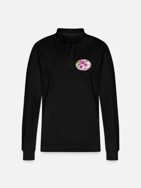 Grace - Vibrant Spring Blossom Ellipse - Stanley/Stella Organic Unisex Long-Sleeved Polo Shirt Prepster - black