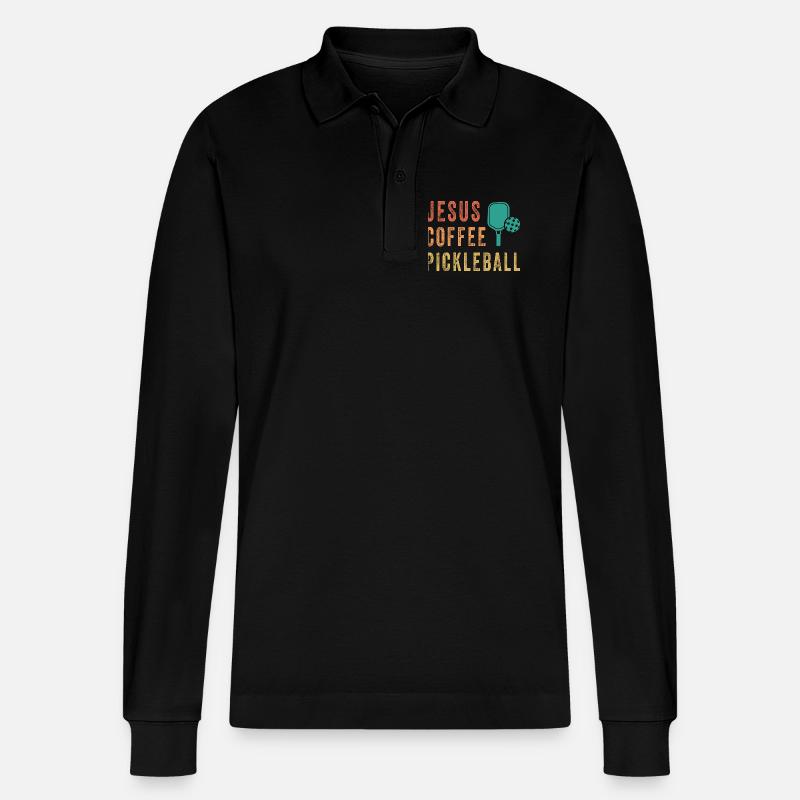 Jesus Coffee Pickleball - Stanley/Stella Unisex Bio-Langarm-Poloshirt Prepster - Schwarz