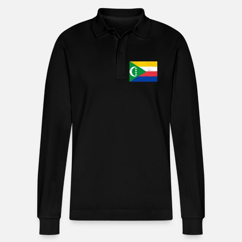 Flagge der Komoren - Stanley/Stella Unisex Bio-Langarm-Poloshirt Prepster - Schwarz