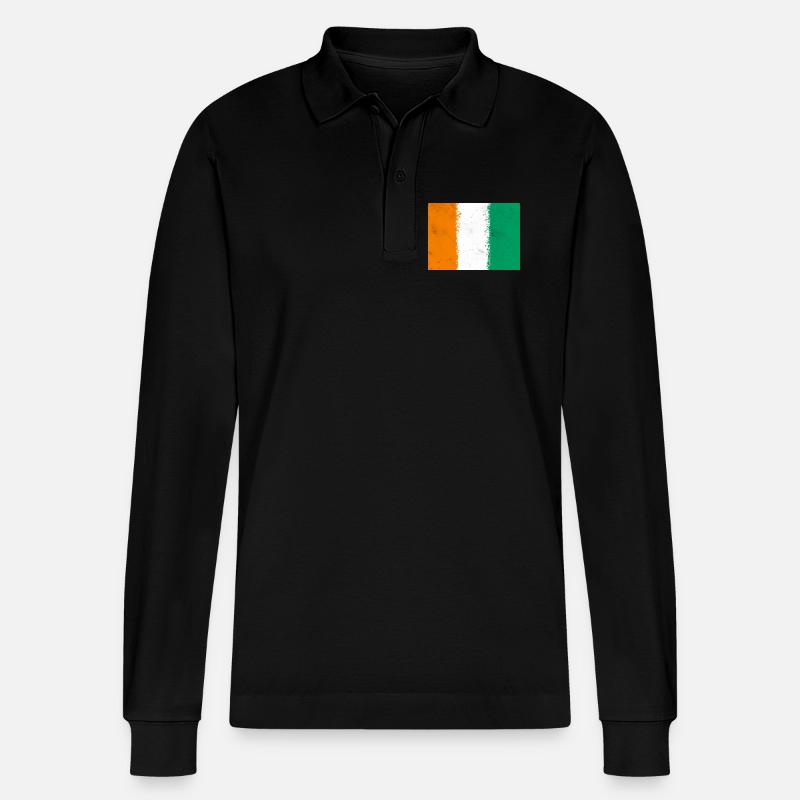 Flagge von Côte d'Ivoire - Stanley/Stella Unisex Bio-Langarm-Poloshirt Prepster - Schwarz
