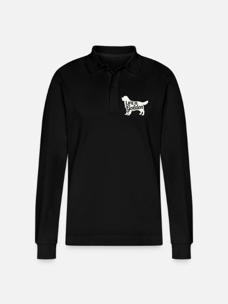 Life is Golden Retriever - Stanley/Stella Organic Unisex Long-Sleeved Polo Shirt Prepster - black