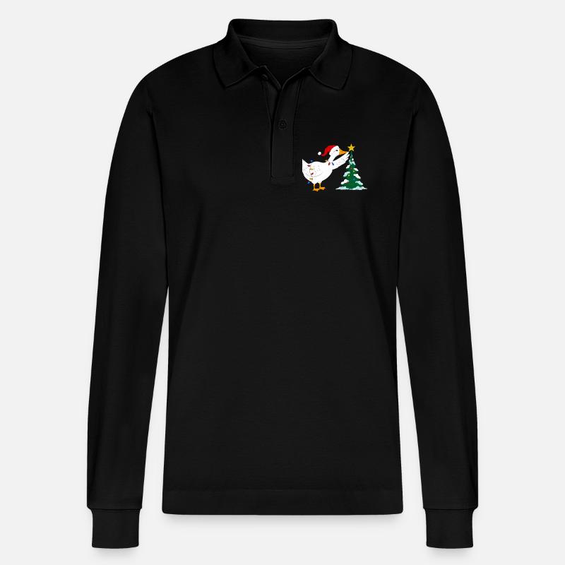 Gans und Weihnachtsbaum - Stanley/Stella Unisex Bio-Langarm-Poloshirt Prepster - Schwarz