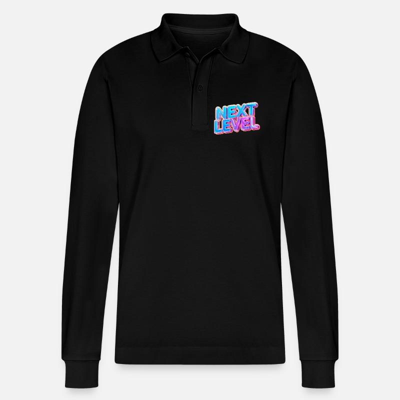 3D-Text der nächsten Stufe – mutiges Verlaufsdesign - Stanley/Stella Unisex Bio-Langarm-Poloshirt Prepster - Schwarz