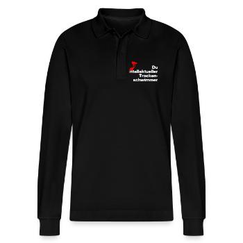DU INTELLIGENTEER TROCKENSCHWIMMER. SARKASMUS - Stanley/Stella Unisex Bio-Langarm-Poloshirt Prepster - Schwarz - Vorne - Anna (173cm) & Nico (186cm)