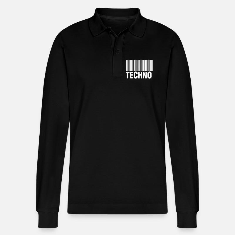 Techno Barcode Pattern - Stanley/Stella Organic Unisex Long-Sleeved Polo Shirt Prepster - black