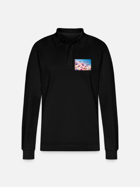 Flowing blossoms in pastel - Stanley/Stella Organic Unisex Long-Sleeved Polo Shirt Prepster - black