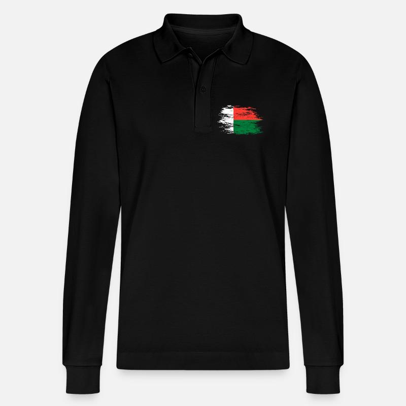 Drapeau de Madagascar utilisé - Polo à manches longues bio PREPSTER Stanley/Stella Unisexe - noir