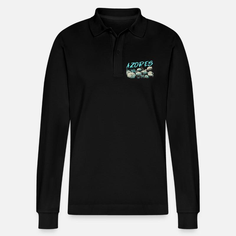Azores Hydrangea, Blue Hydrangeas - Stanley/Stella Organic Unisex Long-Sleeved Polo Shirt Prepster - black