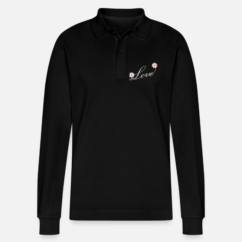 Floral Love Script Design - Stanley/Stella Organic Unisex Long-Sleeved Polo Shirt Prepster - black