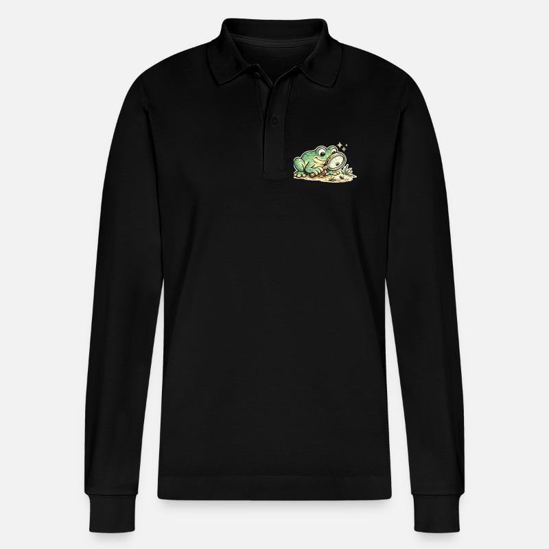 Frosch mit Lupe auf Spurensuche - Stanley/Stella Unisex Bio-Langarm-Poloshirt Prepster - Schwarz