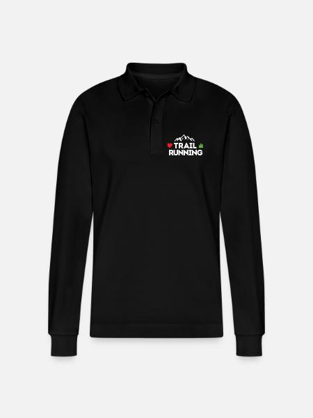 I love Trail Running - Stanley/Stella Organic Unisex Long-Sleeved Polo Shirt Prepster - black