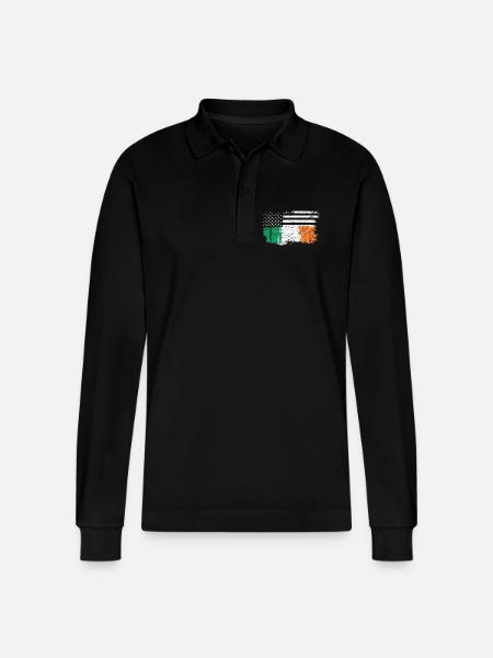Brushstroke Irish Flag with Stars - Stanley/Stella Organic Unisex Long-Sleeved Polo Shirt Prepster - black