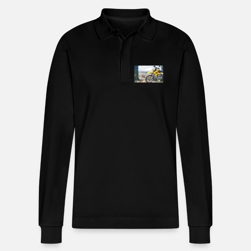 Motorrad in der Berglandschaft - Stanley/Stella Unisex Bio-Langarm-Poloshirt Prepster - Schwarz