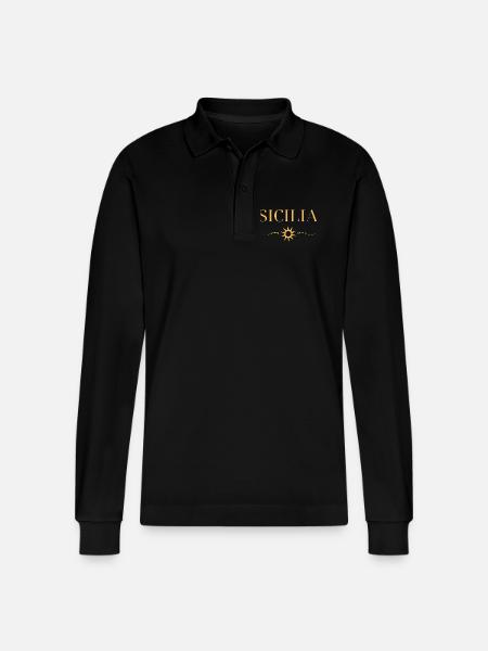 Sicilian Sun Coastal Pattern - Stanley/Stella Organic Unisex Long-Sleeved Polo Shirt Prepster - black