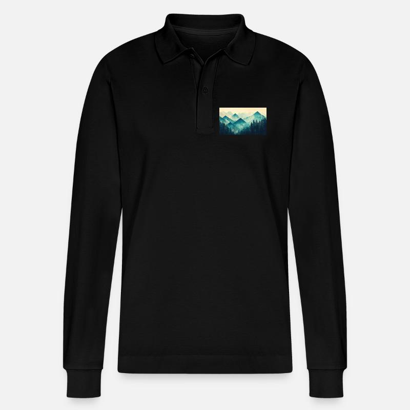 Wald Berge - Stanley/Stella Unisex Bio-Langarm-Poloshirt Prepster - Schwarz