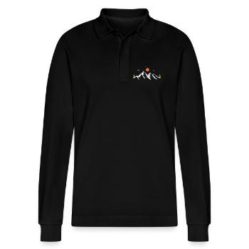 Mountains - Stanley/Stella Organic Unisex Long-Sleeved Polo Shirt Prepster - black - Front - Anna (173cm) & Nico (186cm)