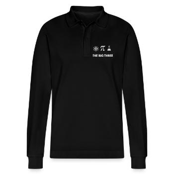 The Big Three: Atom Pi Flask - Stanley/Stella Organic Unisex Long-Sleeved Polo Shirt Prepster - black - Front - Anna (173cm) & Nico (186cm)