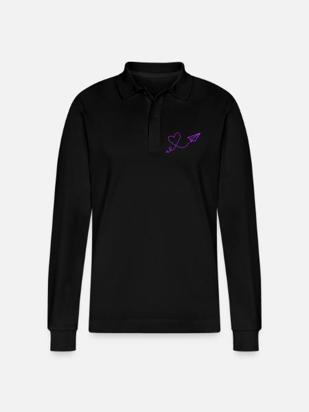 Heart Flight Paper Flight Illustration - Stanley/Stella Organic Unisex Long-Sleeved Polo Shirt Prepster - black