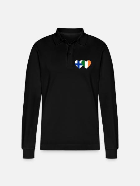 Finnland_Irland_Flagge_Herz - Stanley/Stella Organic Unisex Long-Sleeved Polo Shirt Prepster - black