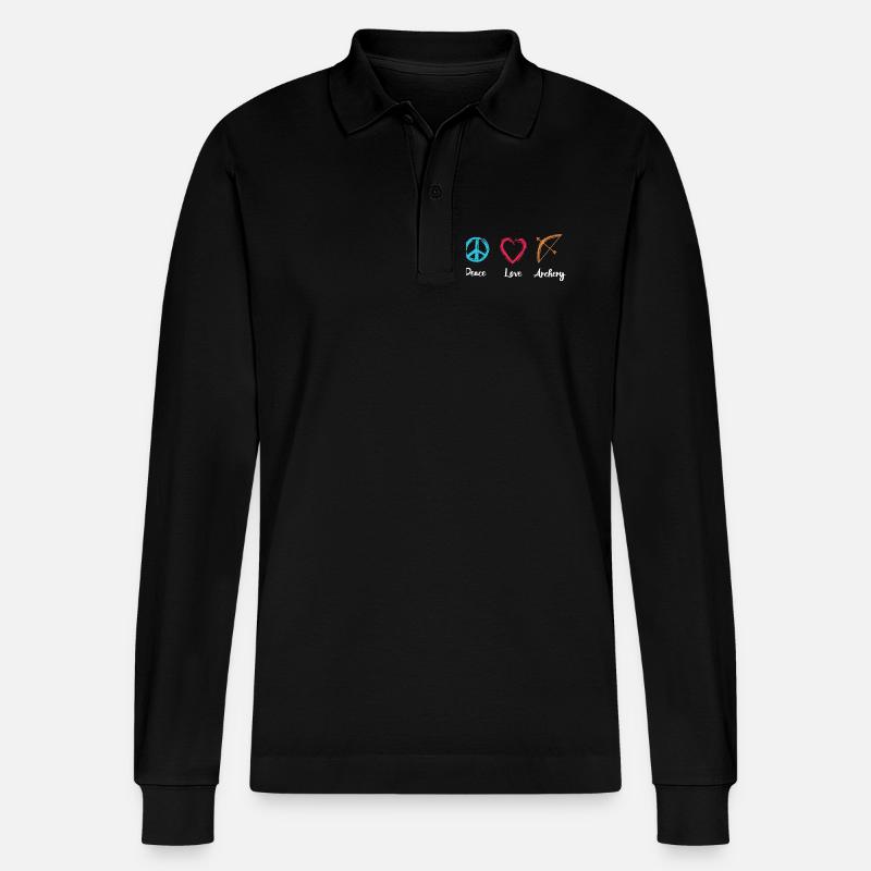 Frieden Liebe Bogenschießen - Stanley/Stella Unisex Bio-Langarm-Poloshirt Prepster - Schwarz