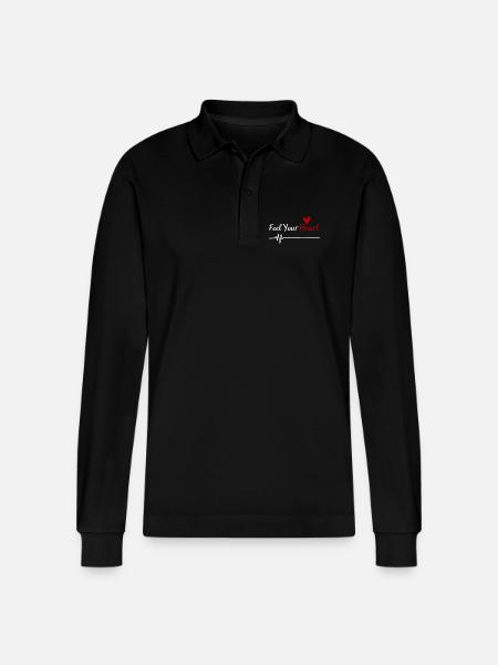 Feel Your Heart Statement Saying - Stanley/Stella Organic Unisex Long-Sleeved Polo Shirt Prepster - black