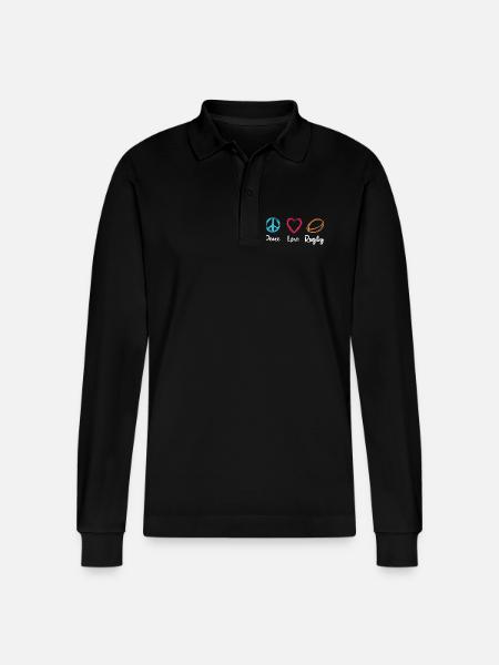 Peace Love Rugby - Stanley/Stella Organic Unisex Long-Sleeved Polo Shirt Prepster - black