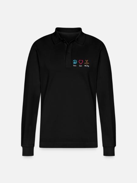 Peace Love Hockey - Stanley/Stella Organic Unisex Long-Sleeved Polo Shirt Prepster - black