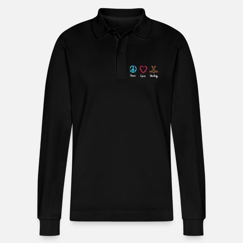 Frieden Liebe Eishockey - Stanley/Stella Unisex Bio-Langarm-Poloshirt Prepster - Schwarz