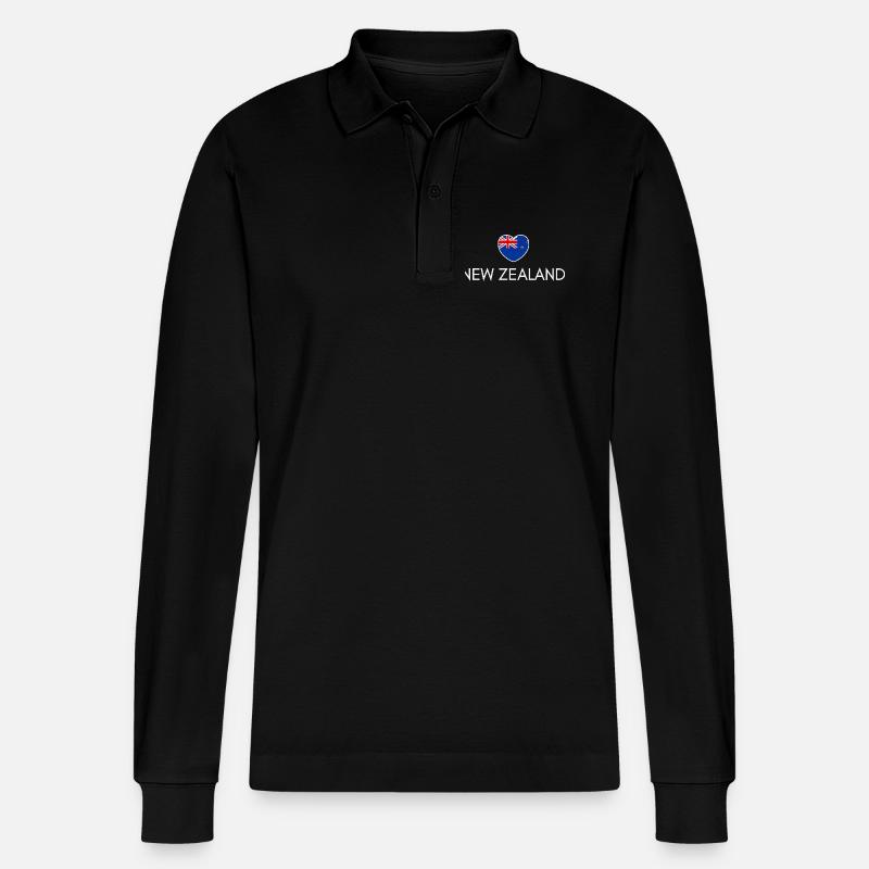 Cœur avec drapeau néo-zélandais - Polo à manches longues bio PREPSTER Stanley/Stella Unisexe - noir