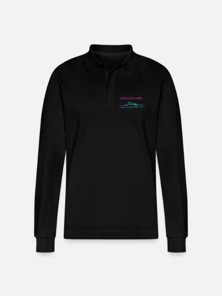 Synthwave Catamaran Cartel - Stanley/Stella Organic Unisex Long-Sleeved Polo Shirt Prepster - black