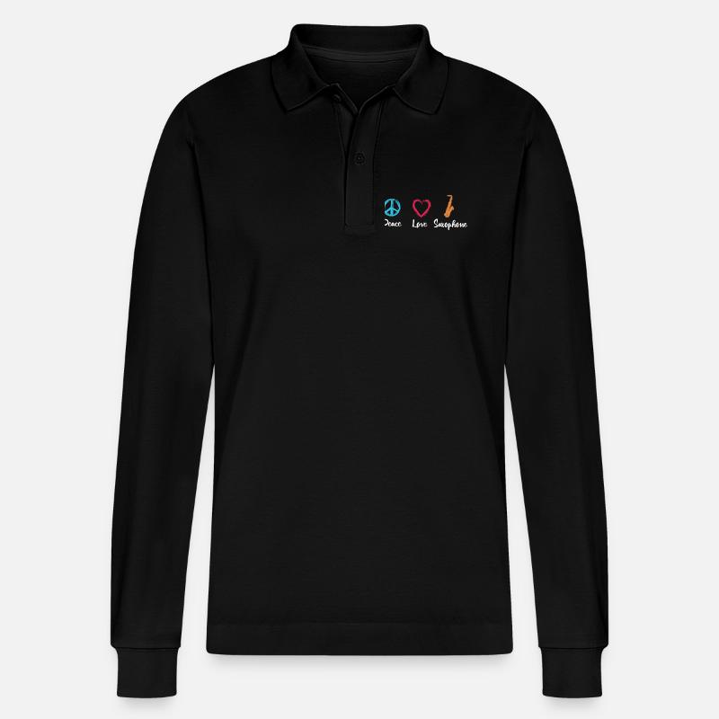 Frieden Liebe Saxophon - Stanley/Stella Unisex Bio-Langarm-Poloshirt Prepster - Schwarz