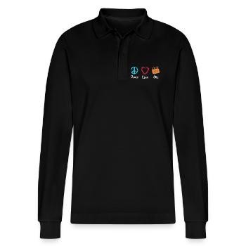 Peace Love 80s - Stanley/Stella Organic Unisex Long-Sleeved Polo Shirt Prepster - black - Front - Anna (173cm) & Nico (186cm)