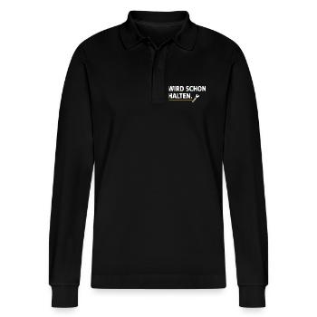 It will hold. – Funny Craftsman Shirt - Stanley/Stella Organic Unisex Long-Sleeved Polo Shirt Prepster - black - Front - Anna (173cm) & Nico (186cm)